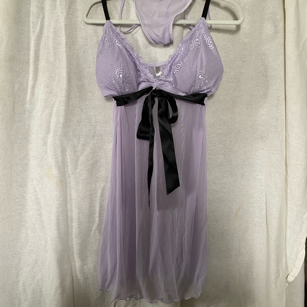 Elegant Lavender Lace Babydoll Set by Black Bow